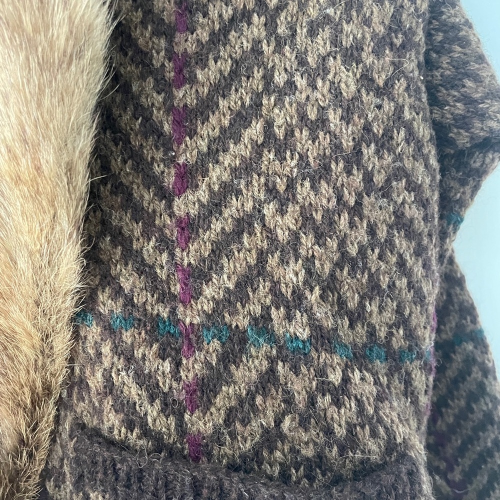 Ralph Lauren Collection Hand knit cardigan sweater fur collar L Vintage - Picture 5 of 9